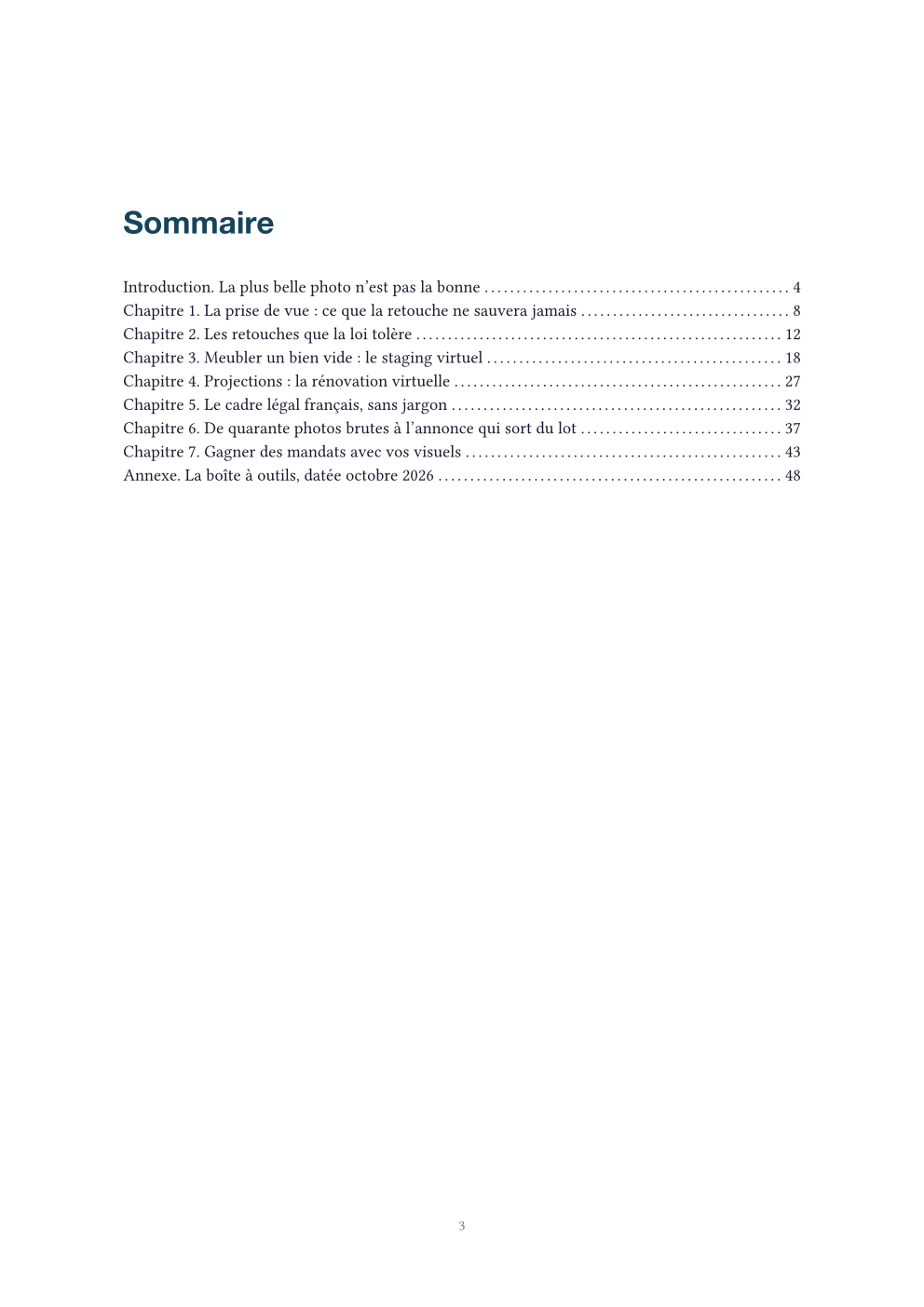 Page du sommaire du guide
